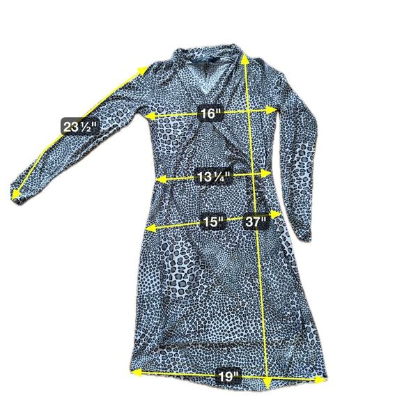 Norma Kamali Gray Leopard Faux Wrap Stretch Knit S Dress MSRP $250 - Picture 3 of 6